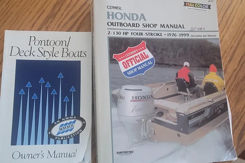 Slide: The Image of Two boat manuals: Pontoon/Deck Style Boats Owner's Manual and Honda Outboard Shop Manual. - 5