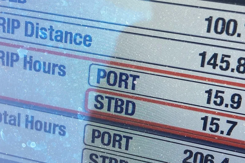 Slide: The Image of Display screen showing trip distance and hours for Regulator 25FS Center Console, 2015 model. - 32