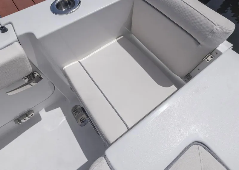 Slide: The Image of 2026 Sea Hunt Gamefish 27 Forward Seating, featuring comfortable white cushioned seating area. - 24