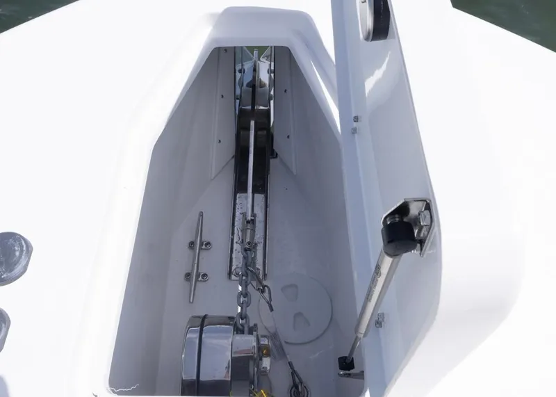 Slide: The Image of Anchor compartment of 2026 Sea Hunt Gamefish 27 Forward Seating boat. - 8