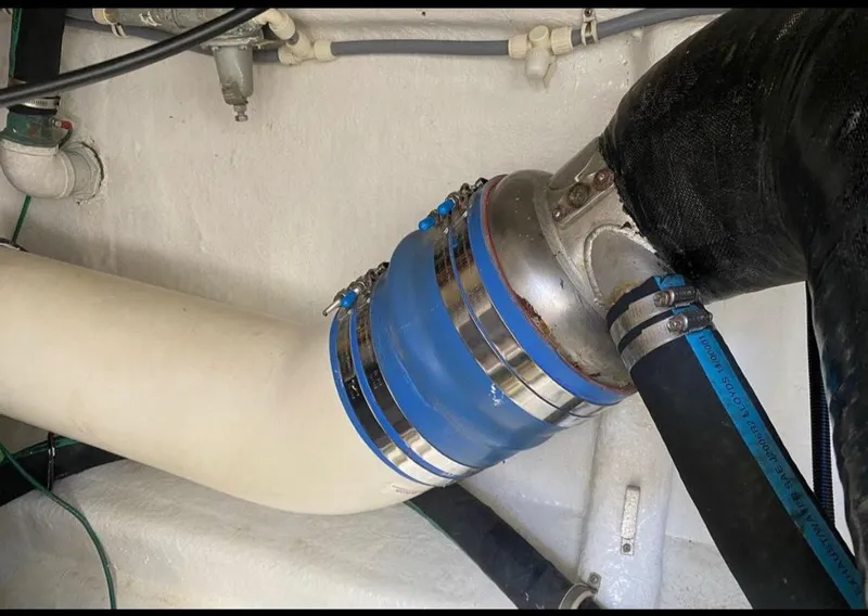 Slide: The Image of Engine room piping of 1998 Hatteras 39 Sport Express boat. - 18