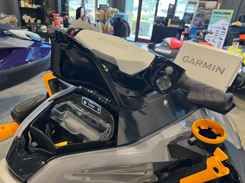 Slide: The Image of 2025 Sea-Doo Fishpro Trophy 170 with Garmin display in showroom. - 2