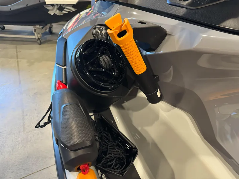 Slide: The Image of 2025 Sea-Doo Fishpro Trophy 170 jet ski with fishing rod holder and storage compartment. - 5