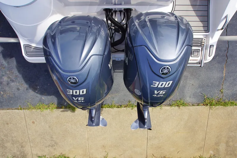Slide: The Image of Twin Yamaha 300 V6 outboard engines on a 2023 Sea Fox 288 Commander boat. - 6