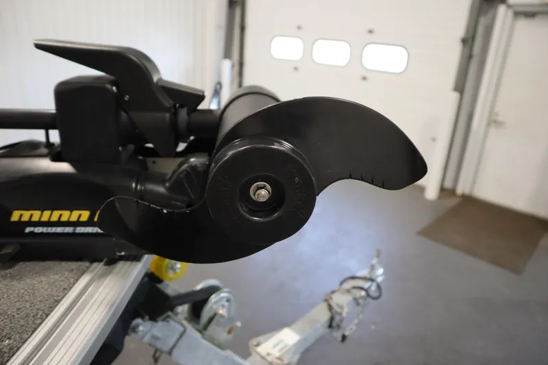 Slide: The Image of Close-up of Minn Kota PowerDrive trolling motor on 2013 Alumacraft 165 Classic SC boat. - 13