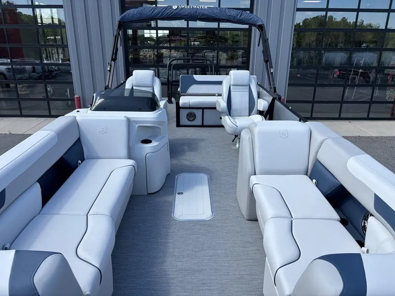 Slide: The Image of 2026 Godfrey SWEETWATER 2286 SFL pontoon boat with spacious seating and modern design. - 6