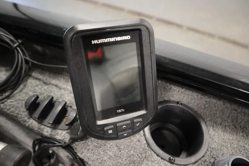 Slide: The Image of Fishfinder device on 2018 Tracker Panfish 16 boat dashboard. - 16