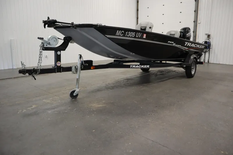 Slide: The Image of 2018 Tracker Panfish 16 boat on trailer in indoor storage facility. - 36