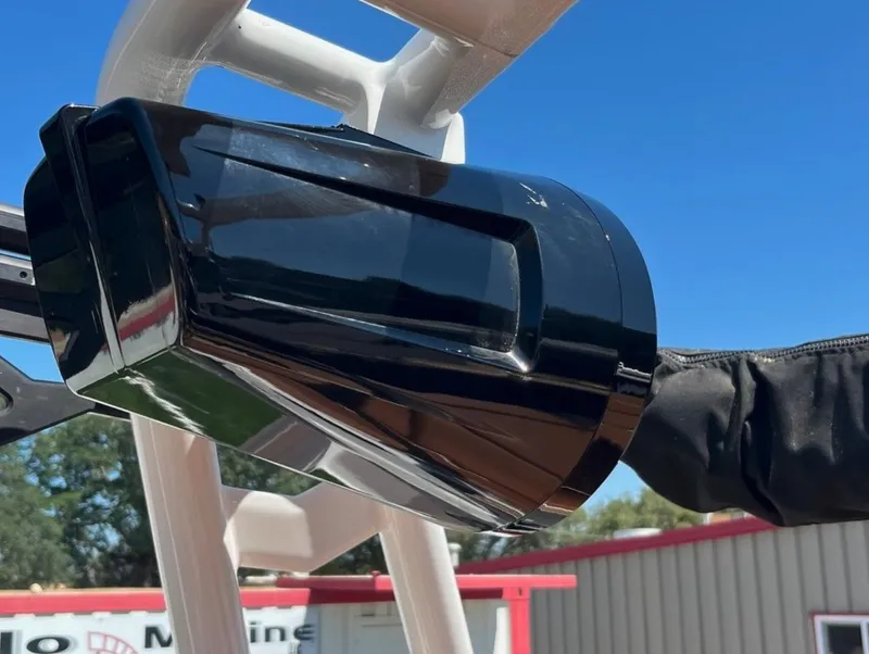 Slide: The Image of Close-up of a 2021 Supreme s 238 boat component against a clear blue sky. - 12