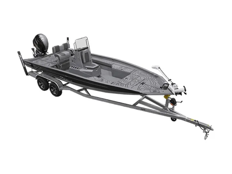 Slide: The Image of 2026 Xpress H22 Bay boat on trailer, featuring sleek design and modern equipment. - 2