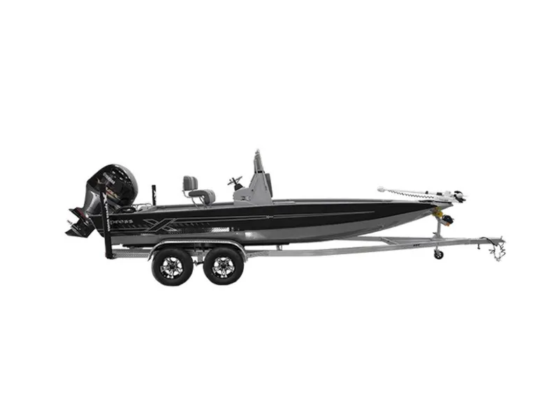 Slide: The Image of 2026 Xpress H22 Bay boat on trailer, side view, sleek design. - 6