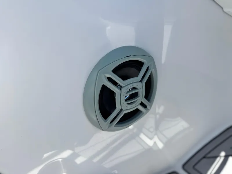 Slide: The Image of Speaker on 2019 Tracker Tahoe 450 TF boat, white surface background. - 16