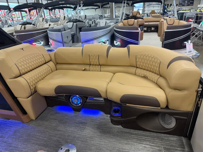 Slide: The Image of Tahoe Cascade 2385 Quad Lounge Shift Windshield Tritoon & Honda 4-Stroke EFI 2025 - 25