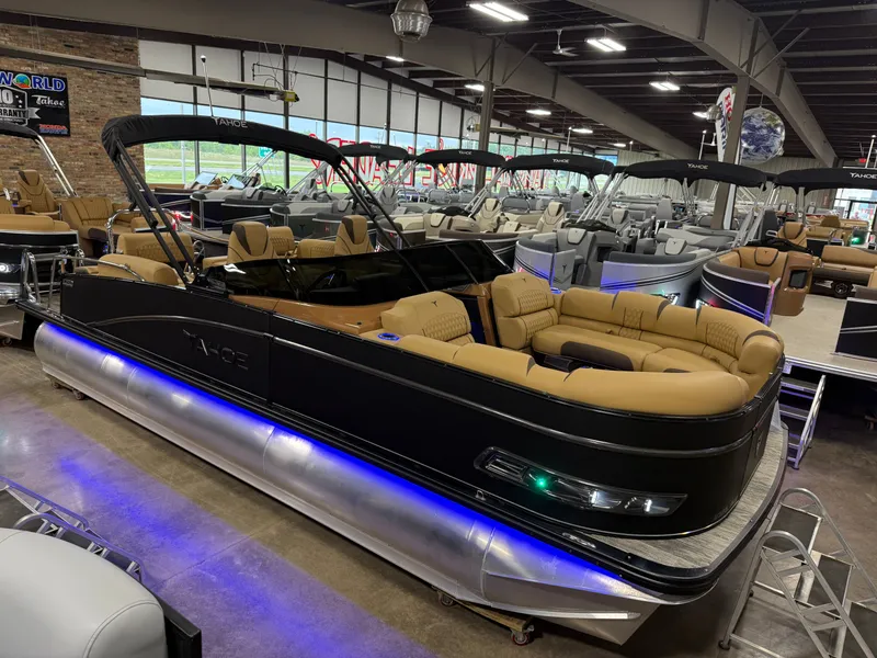Slide: The Image of Tahoe Cascade 2385 Quad Lounge Shift Windshield Tritoon & Honda 4-Stroke EFI 2025 - 30