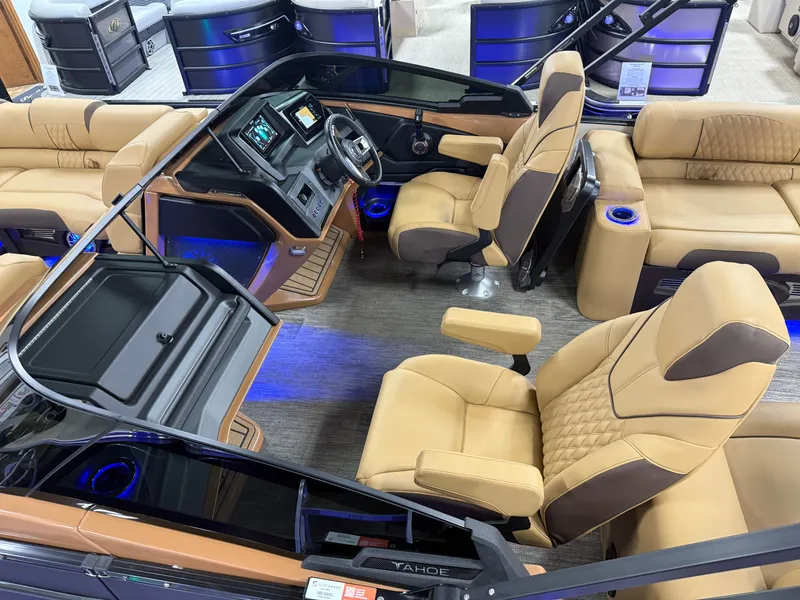 Slide: The Image of Tahoe Cascade 2385 Quad Lounge Shift Windshield Tritoon & Honda 4-Stroke EFI 2025 - 4