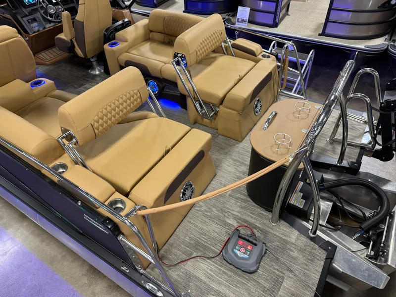 Slide: The Image of Tahoe Cascade 2385 Quad Lounge Shift Windshield Tritoon & Honda 4-Stroke EFI 2025 - 6