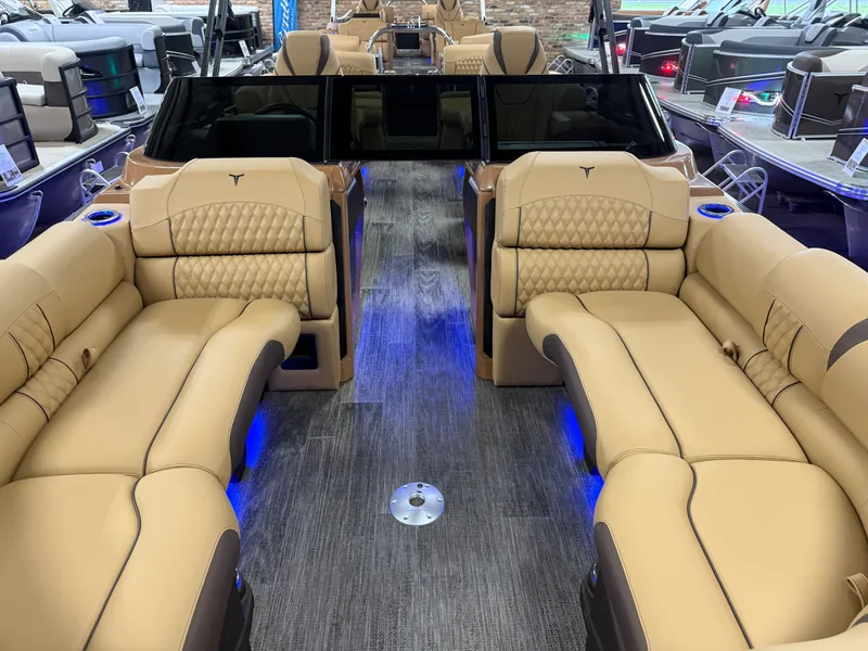 Slide: The Image of Tahoe Cascade 2385 Quad Lounge Shift Windshield Tritoon & Honda 4-Stroke EFI 2025 - 8