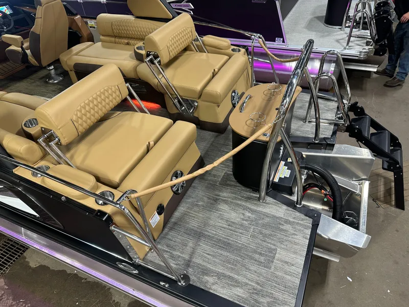 Slide: The Image of Luxurious seating on 2025 Tahoe Grand Tahoe 2585 Quad Lounge Tritoon boat. - 5