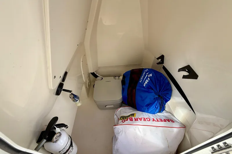 Slide: The Image of Manufacturer Provided Image: 2024 Boston Whaler 250 Dauntless bow seating area on water. - 27