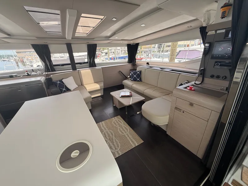 Slide: The Image of Luxurious interior of 2023 Fountaine Pajot Aura 51 yacht with modern furnishings. - 16