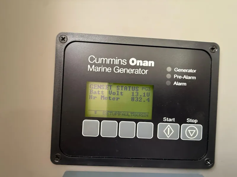 Slide: The Image of Cummins Onan marine generator display on 2023 Fountaine Pajot Aura 51 yacht. - 22