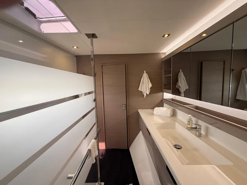 Slide: The Image of Modern bathroom interior of 2023 Fountaine Pajot Aura 51 yacht, featuring sleek design and amenities. - 33