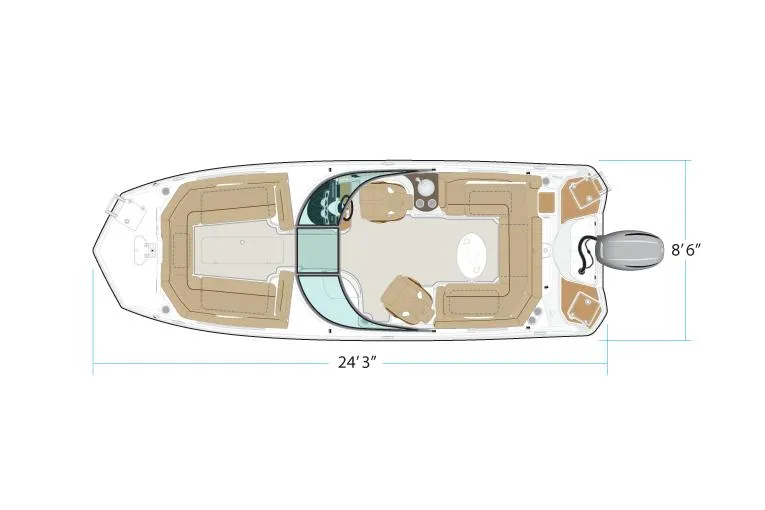 Slide: The Image of Manufacturer Provided Image: Top view of 2022 NauticStar 243 DC boat layout with dimensions. - 5