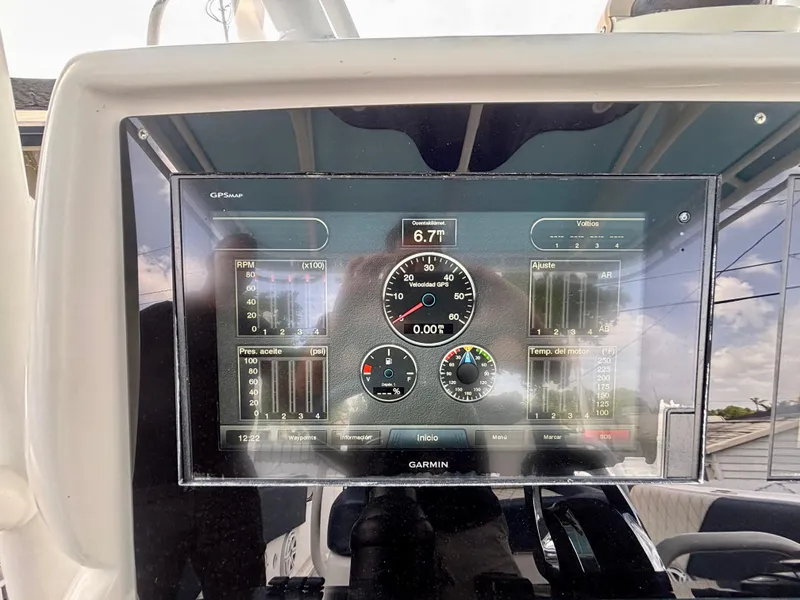 Slide: The Image of Dashboard of a 2007 Midnight Express 39 Cuddy boat with Garmin GPS display. - 19