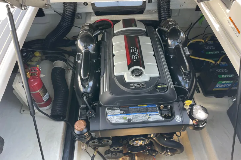 Slide: The Image of Engine compartment of a 2018 Chaparral 267 SSX boat with a 6.2L 350 horsepower engine. - 21