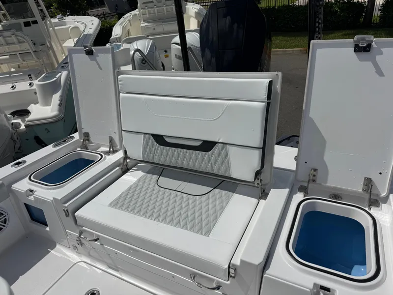 Slide: The Image of 2026 Blackfin 262 HB boat interior with seating and storage compartments. - 37