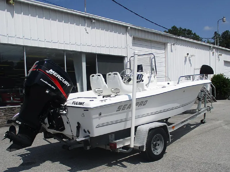 Slide: The Image of 2004 Sea Pro 180 Center Console boat with Mercury engine on trailer. - 7