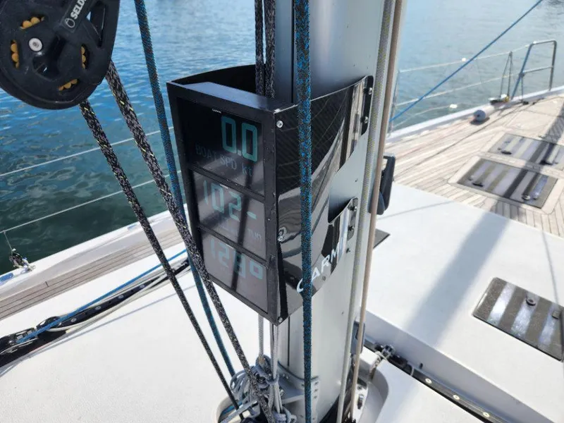 Slide: The Image of Digital display on 2018 X-Yachts X4.9 sailboat mast, showing speed and navigation data. - 20