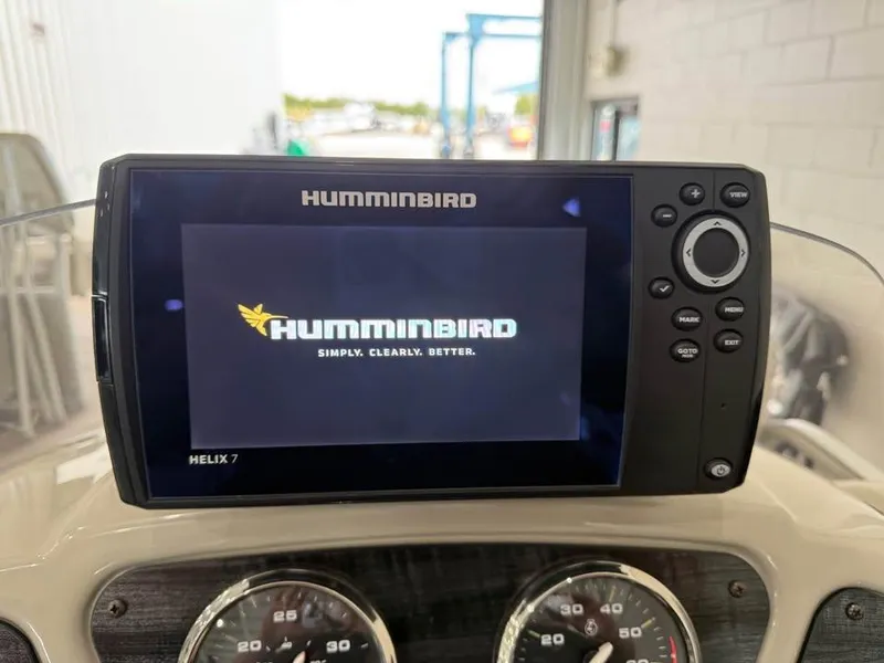 Slide: The Image of Humminbird Helix 7 fish finder on Godfrey SR 226 BF boat dashboard, 2020 model. - 11