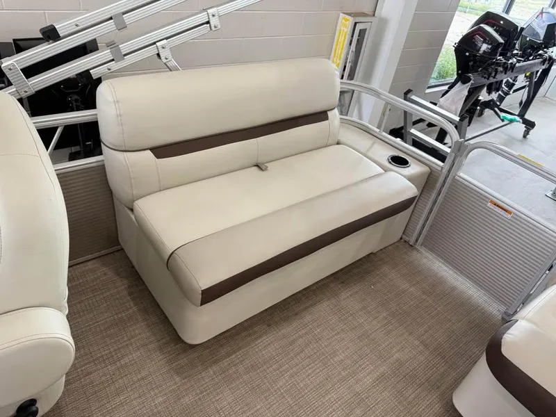 Slide: The Image of Beige seating on 2020 Godfrey SR 226 BF boat, featuring cup holder and modern design. - 14