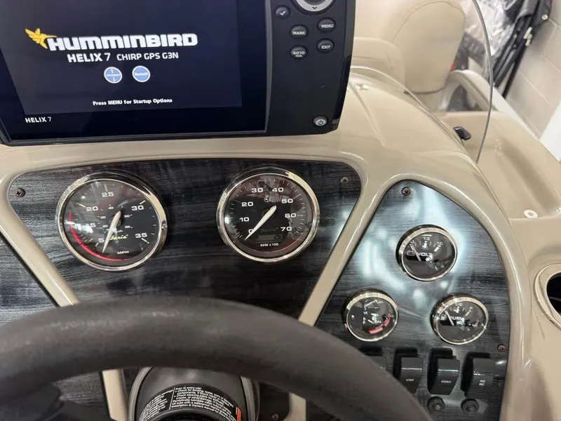 Slide: The Image of Dashboard of a 2020 Godfrey SR 226 BF boat with Humminbird Helix 7 GPS. - 9