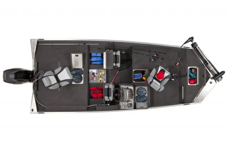 Slide: The Image of Manufacturer Provided Image: Top view of 2016 Lowe Stryker 16 fishing boat with storage compartments. - 12