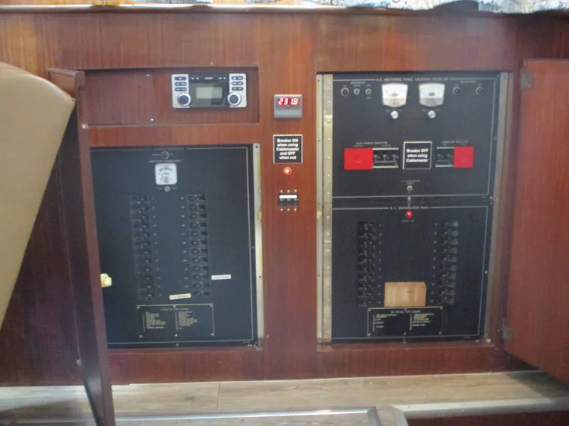 Slide: The Image of Electrical panel of a 1986 Hatteras 43 Double Cabin yacht. - 43