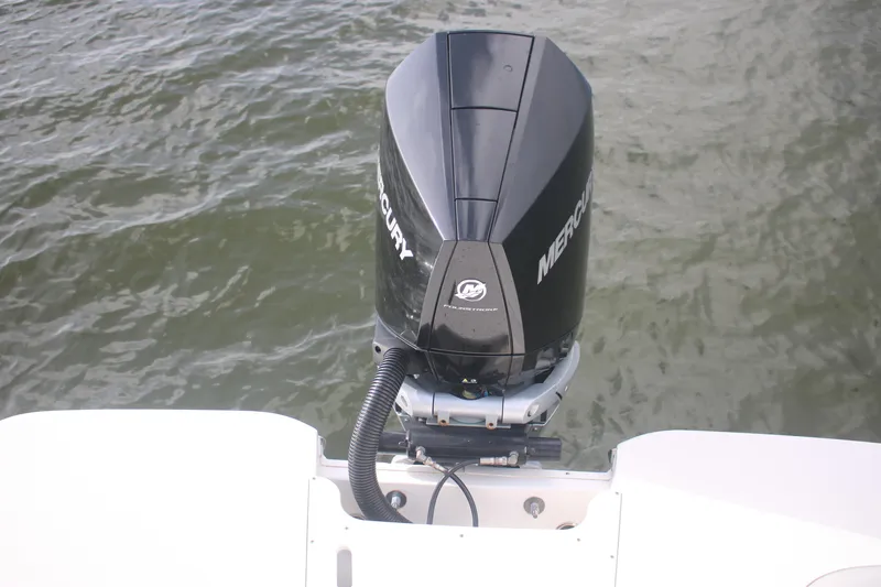 Slide: The Image of Outboard motor on 2022 Sea Ray 250 SDX-OB boat in water. - 8