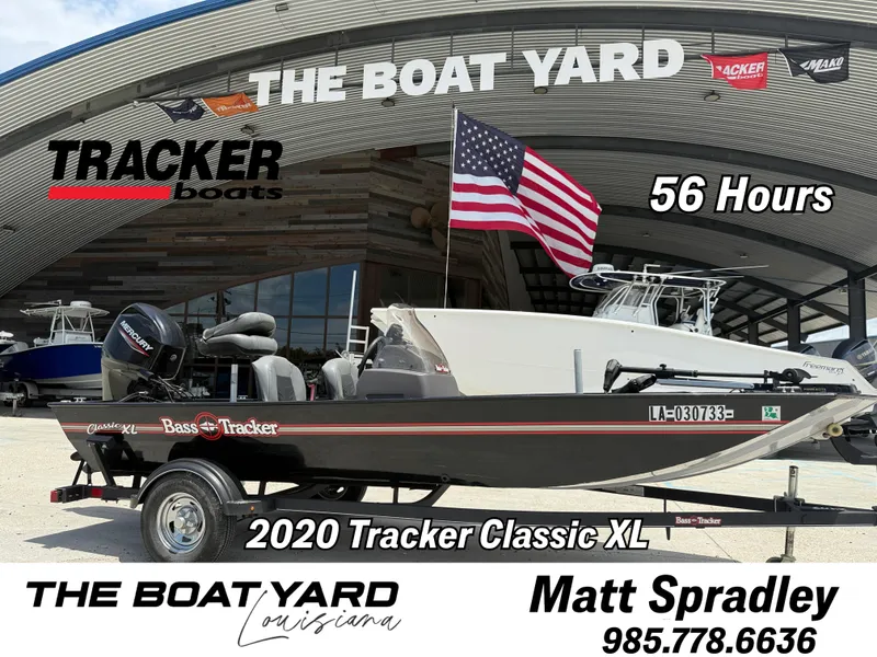 The Image of 2020 Bass Tracker Classic XL boat at The Boat Yard, Louisiana, with American flag. - 1