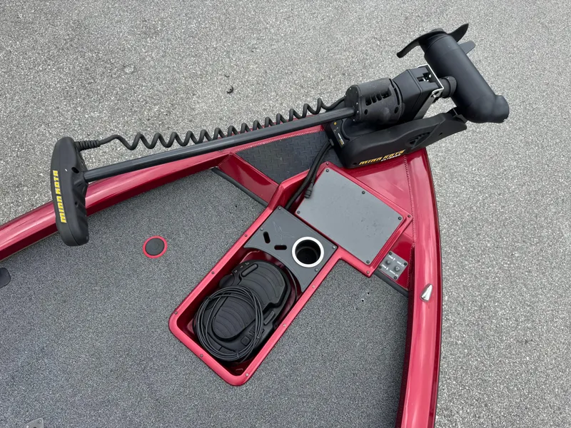 Slide: The Image of 2022 Vexus AVX2080 boat with Minn Kota trolling motor on red deck. - 7