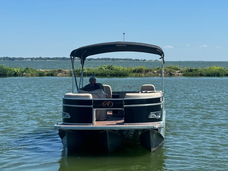 Slide: The Image of 2016 Avalon Catalina 2385 Rear Fish pontoon boat on a sunny lake. - 3