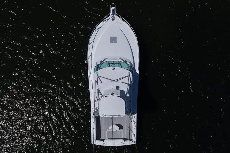Slide: The Image of Aerial view of 2018 Albemarle 36 Express boat on dark water. - 18