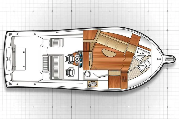 Slide: The Image of Manufacturer Provided Image: Top view layout of 2018 Albemarle 36 Express boat interior. - 30