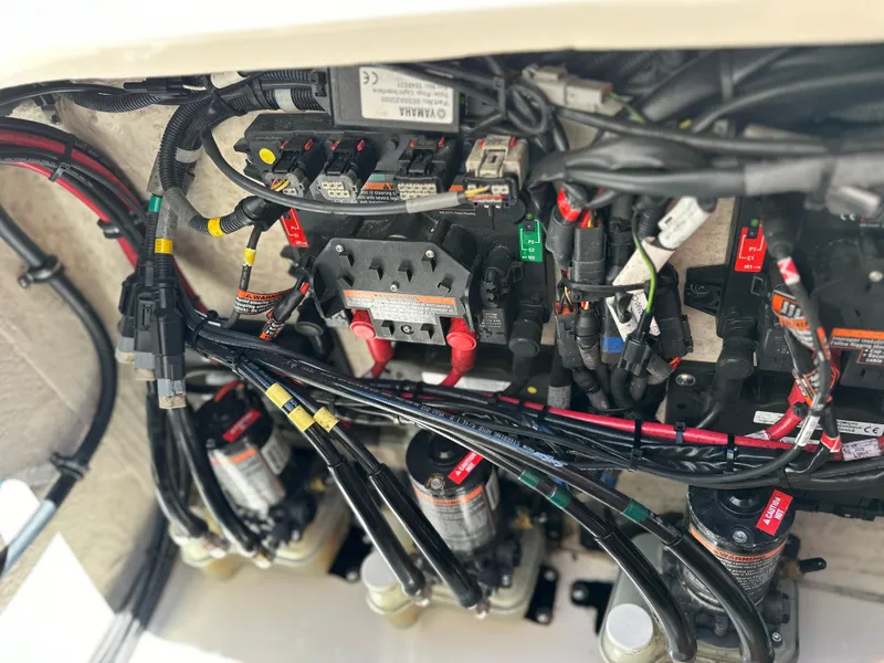 Slide: The Image of Electrical wiring and components inside a 2017 Grady-White Canyon 376 boat. - 42