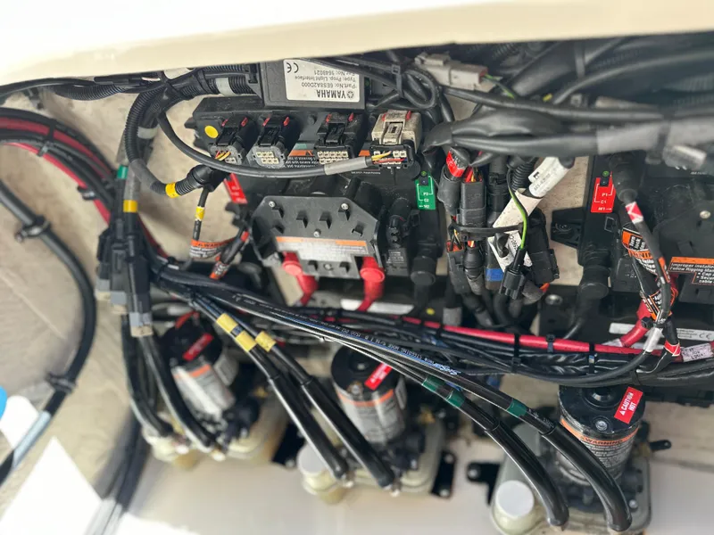 Slide: The Image of Electrical wiring and components inside a 2017 Grady-White Canyon 376 boat. - 43