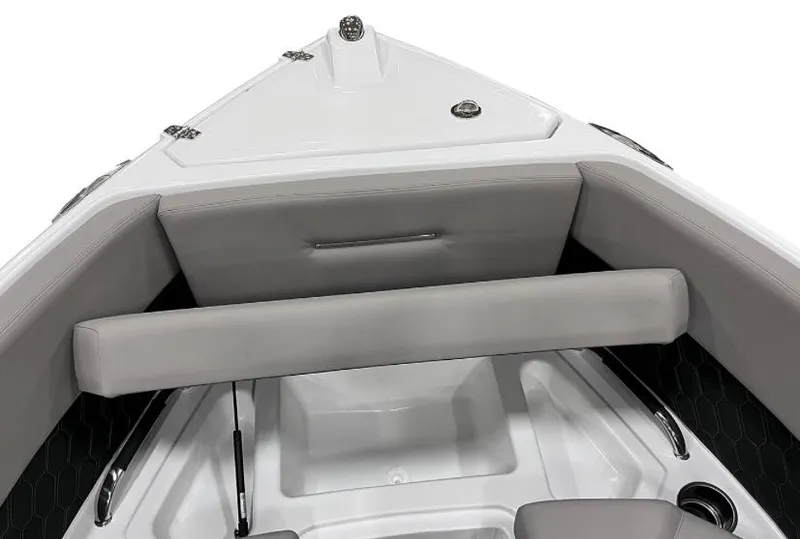 Slide: The Image of Manufacturer Provided Image: 2025 Four Winns H6 OB boat interior with cushioned seating and sleek design. - 23