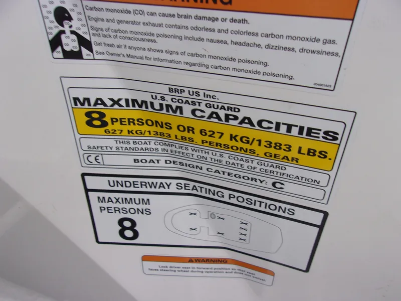 Slide: The Image of 2010 Sea-Doo 180 Challenger SE capacity label, max 8 persons or 1383 lbs. - 17