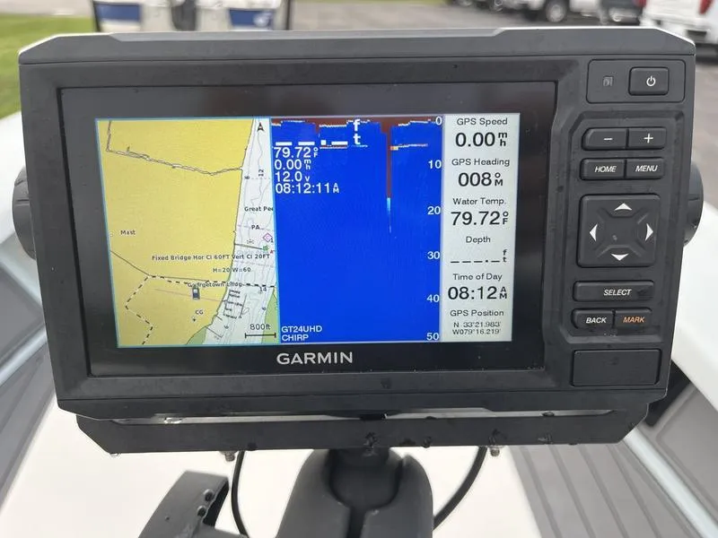 Slide: The Image of Garmin GPS display on 2009 Maverick HPX-V boat showing navigation and water temperature. - 15