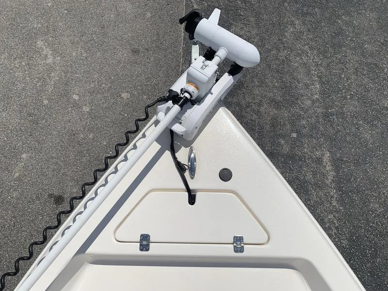Slide: The Image of Bow of 2025 Bulls Bay 2200 boat with mounted trolling motor. - 24
