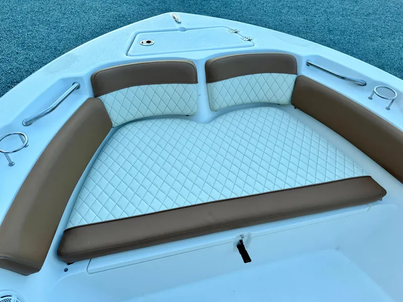 Slide: The Image of 2017 Sea Fox 186 Commander boat with cushioned seating and stainless steel cup holders. - 9
